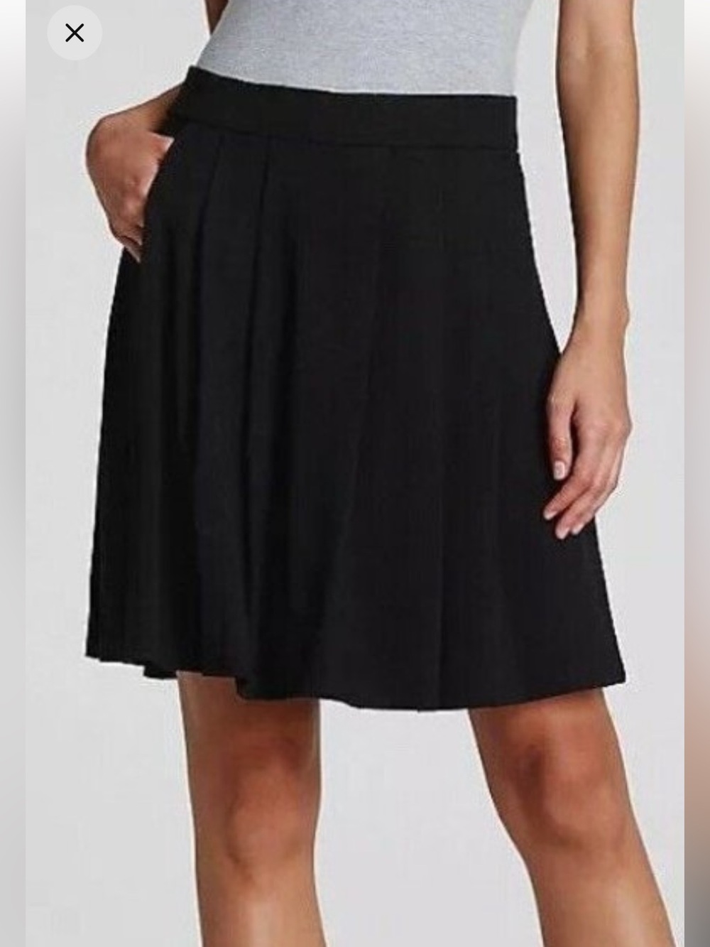Eileen Fisher Black Knee Length Pleated Skirt with Pockets